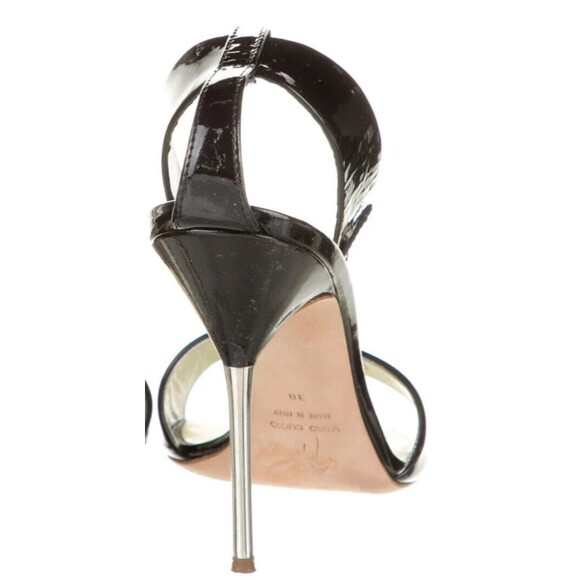 Designer Giuseppe Zanotti Black Patent Leather Ankle Strap Metal Heel Sandal's - Picture 13 of 14